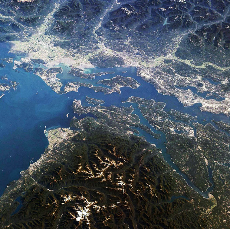 View of the Salish Sea from the International Space Station.